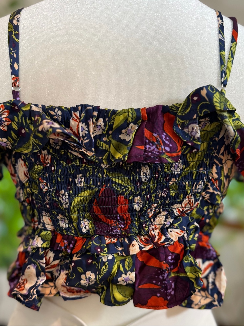 Anthropologie Lyrebird Floral Tie Front Crop Top Blue Boho Blouse Size S - Picture 4 of 13